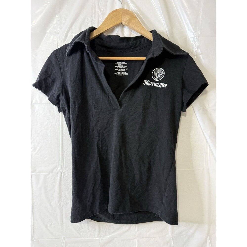 Jagermeister Womens Polo Shirt Size Large Black Logo Embroidered Bar Promo